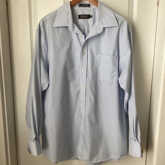 GEORGE: Mens baby blue white pinstripe longsleeve button down size 34/35,17 neck - Picture 1 of 6